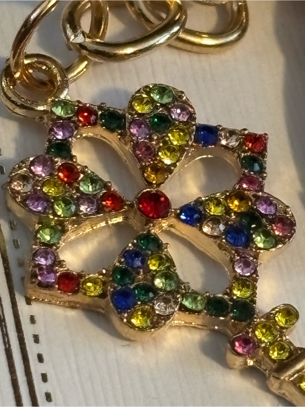 Gold-Tone Multicolor Crystal Key Charm Keychain - Women Accessories - Picture 2 of 3